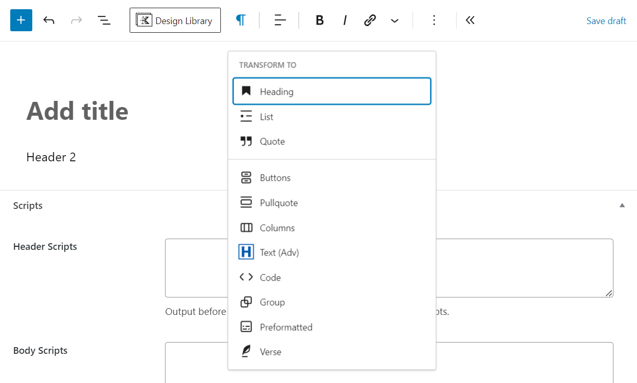 Heading in WordPress Block Editor