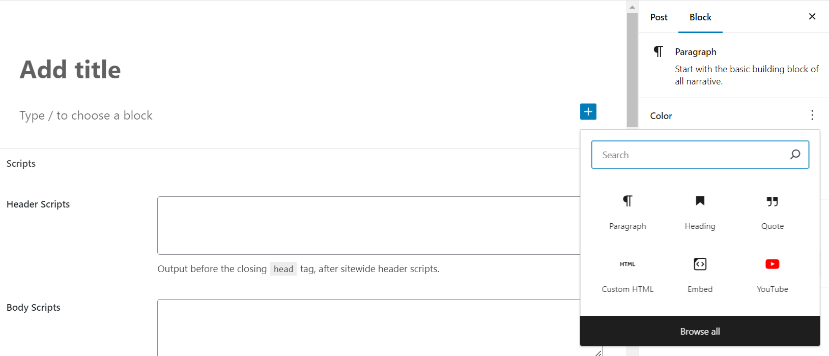 Select heading in-line using the plus symbol