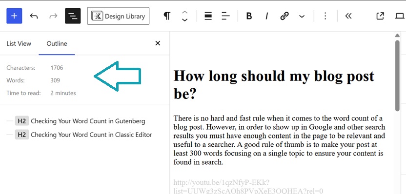 WordPress blog outline word count