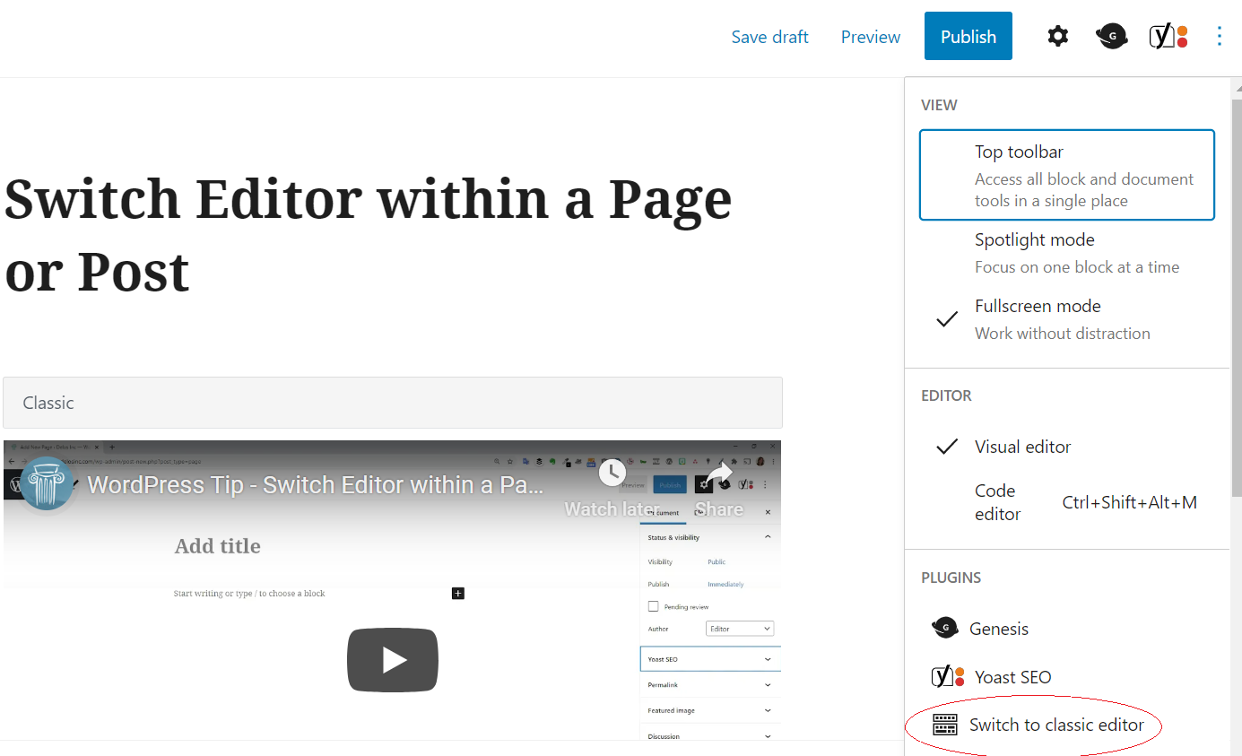 Switch Editor Within a Page or Post Delos Inc