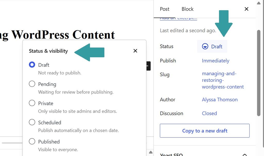 Setting WordPress content to draft 